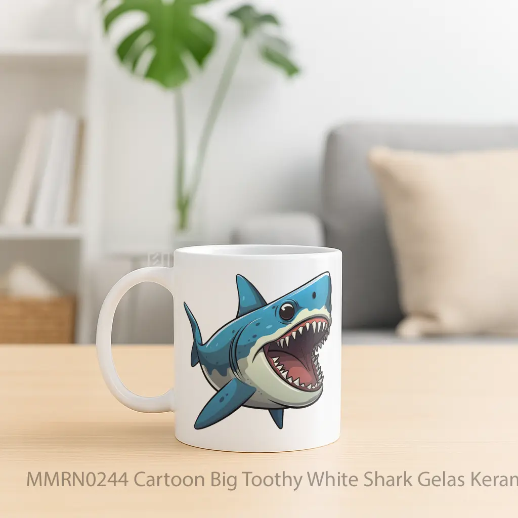 Cartoon Big Toothy White Shark Gelas Keramik Mug - Sudut 2
