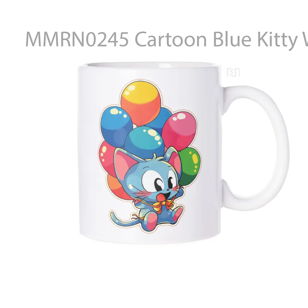 Cartoon Blue Kitty With Balloons Gelas Keramik Mug