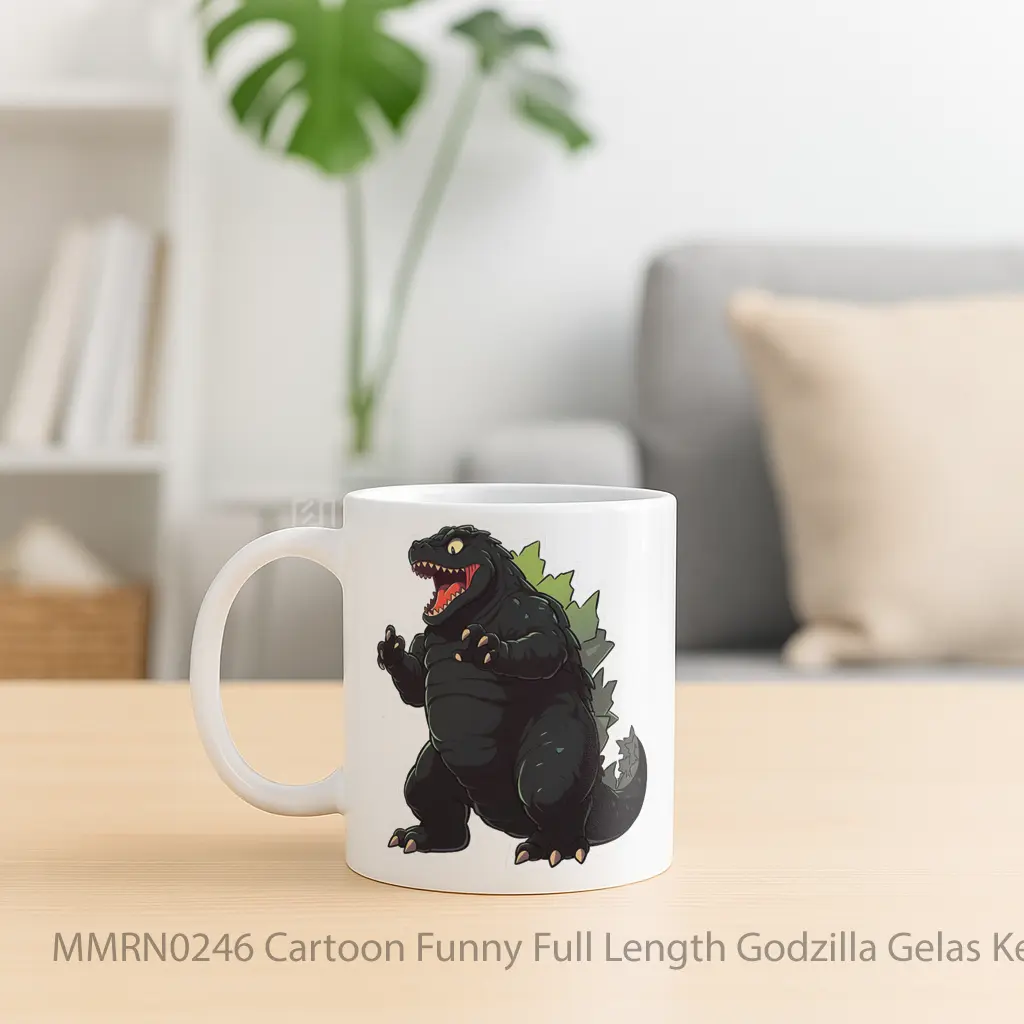 Cartoon Funny Full Length Godzilla Gelas Keramik Mug - Sudut 2