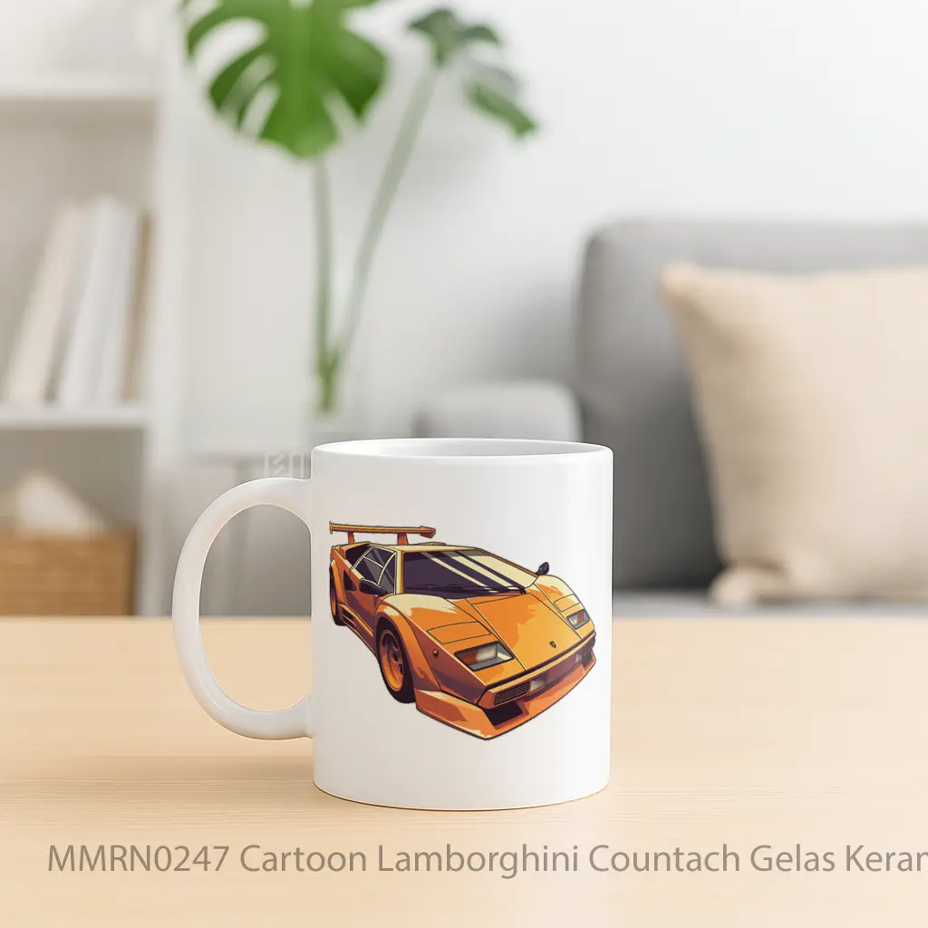 Cartoon Lamborghini Countach Gelas Keramik Mug - Sudut 2