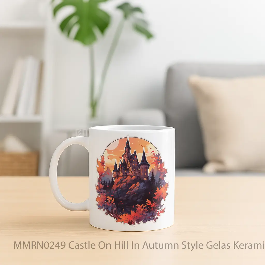 Castle On Hill In Autumn Style Gelas Keramik Mug - Sudut 2