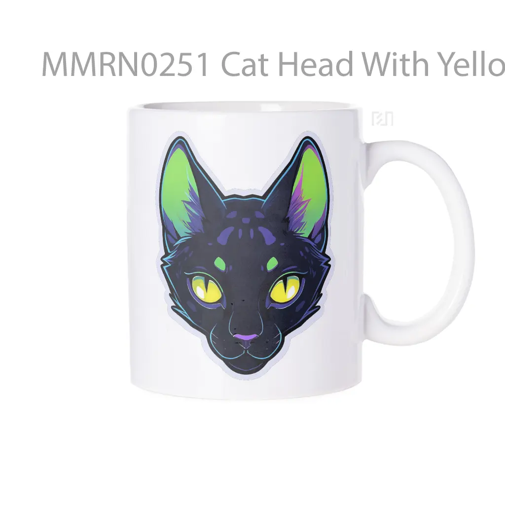 Cat Head With Yellow Eyes Art Gelas Keramik Mug