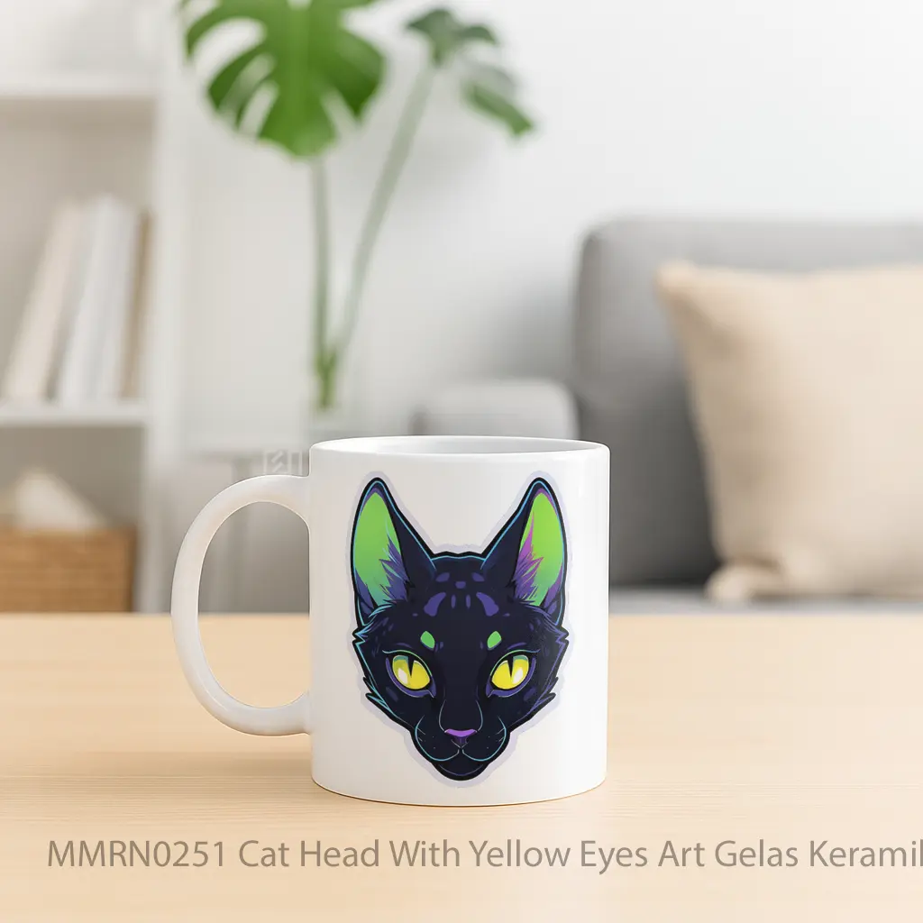 Cat Head With Yellow Eyes Art Gelas Keramik Mug - Sudut 2