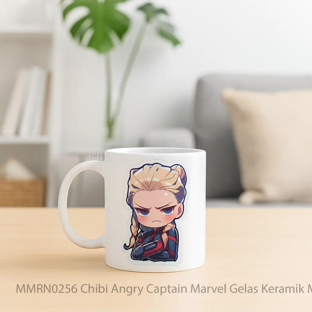 Chibi Angry Captain Marvel Gelas Keramik Mug - Sudut 2