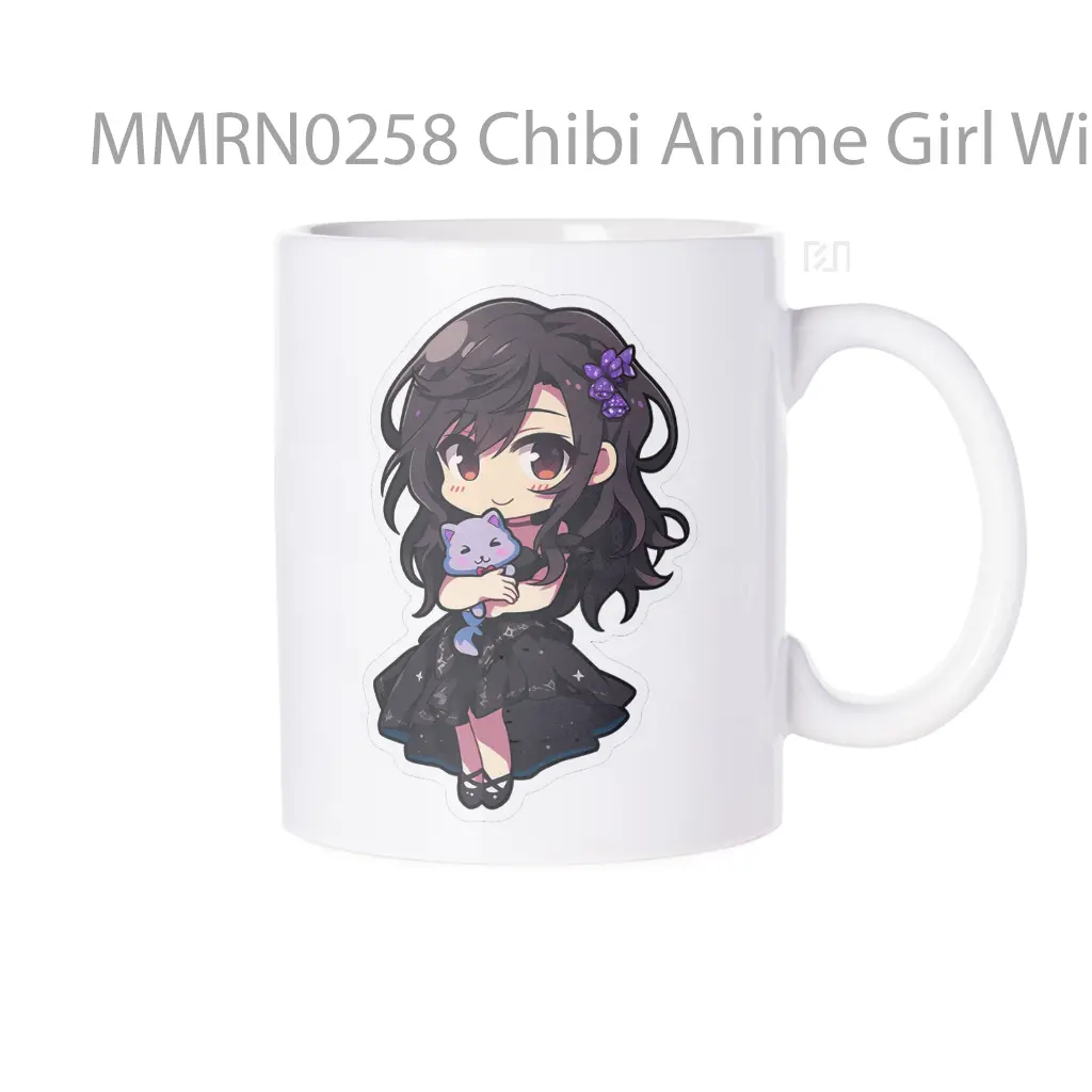 Chibi Anime Girl With Toy Cat Gelas Keramik Mug