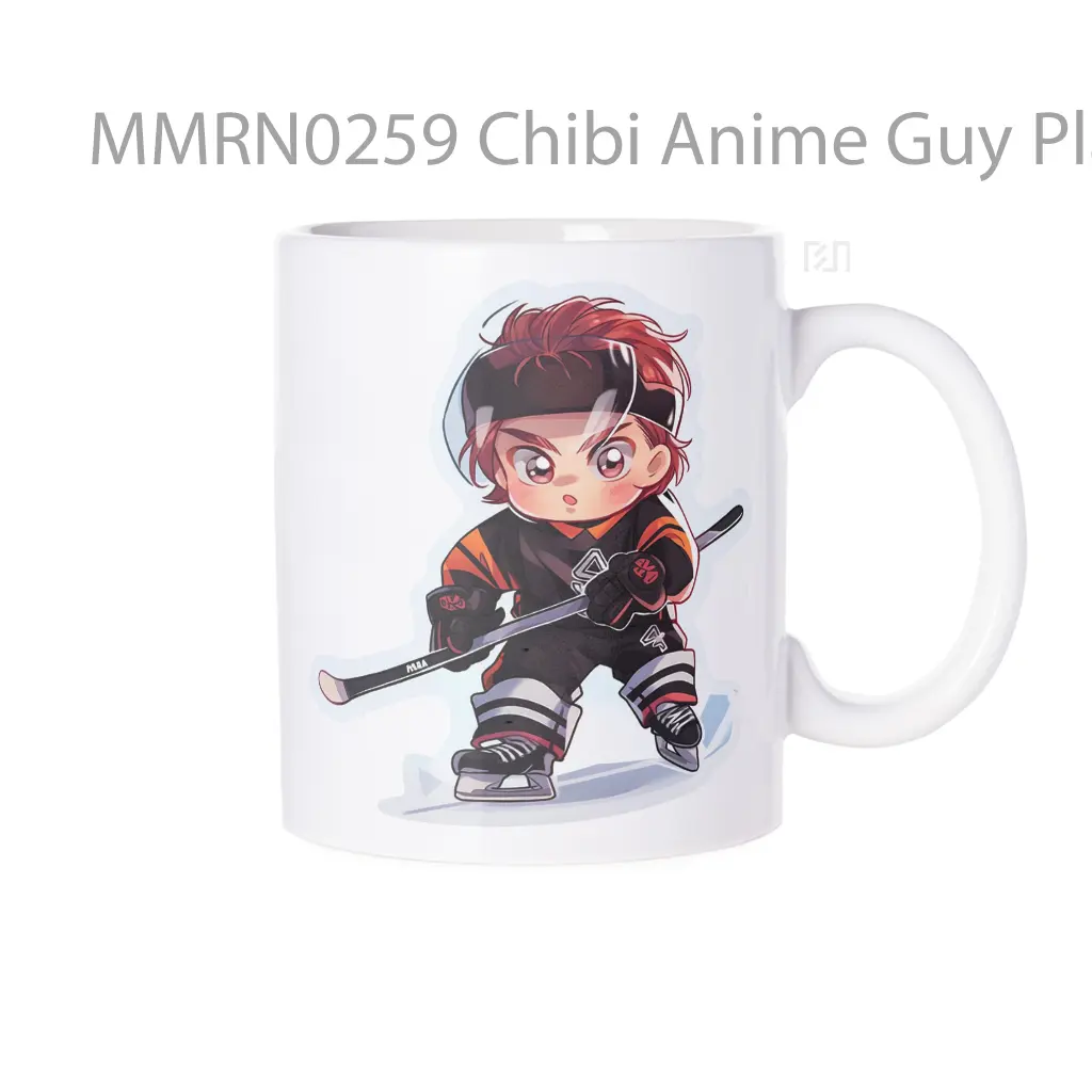 Chibi Anime Guy Playing Hockey Gelas Keramik Mug