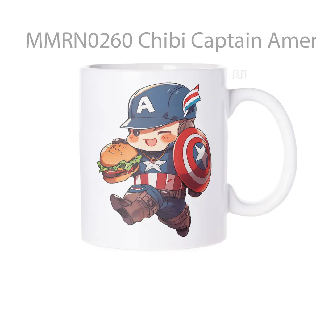 Chibi Captain America With Burger Marvel Gelas Keramik Mug