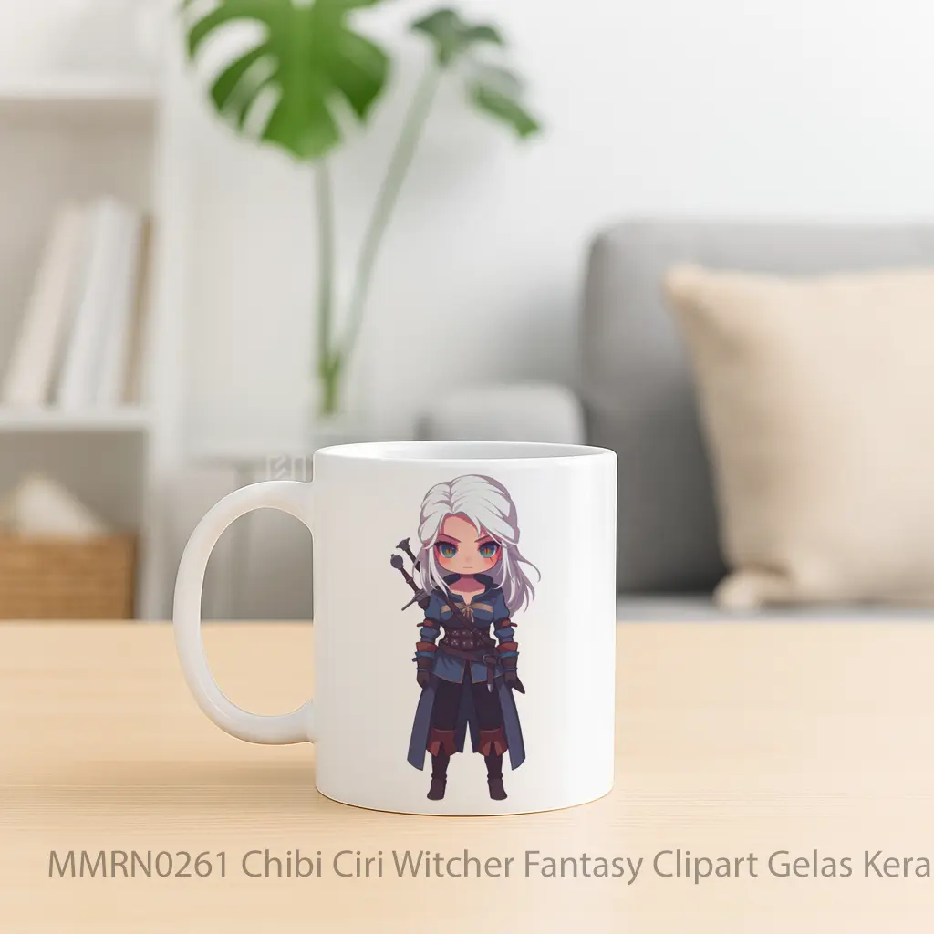 Chibi Ciri Witcher Fantasy Clipart Gelas Keramik Mug - Sudut 2