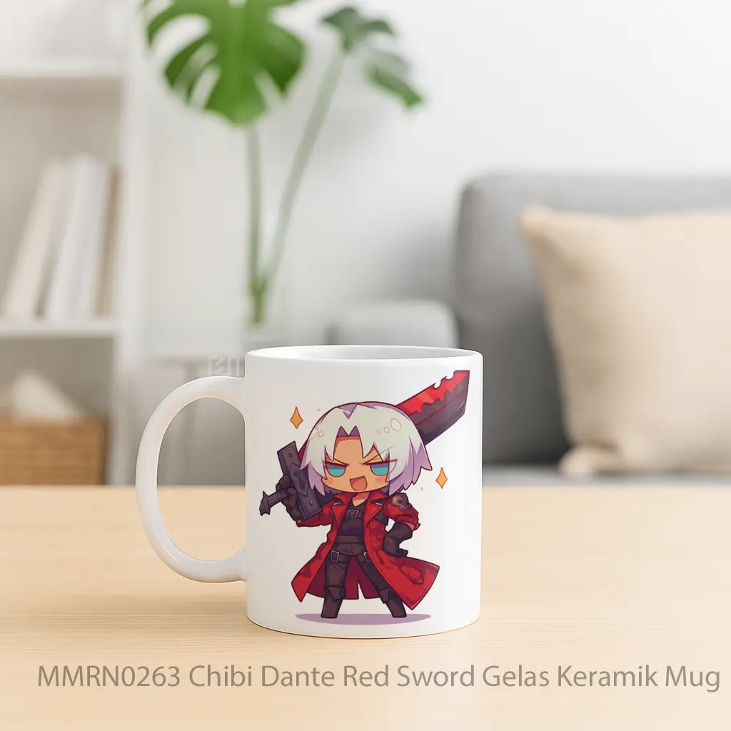 Chibi Dante Red Sword Gelas Keramik Mug - Sudut 2