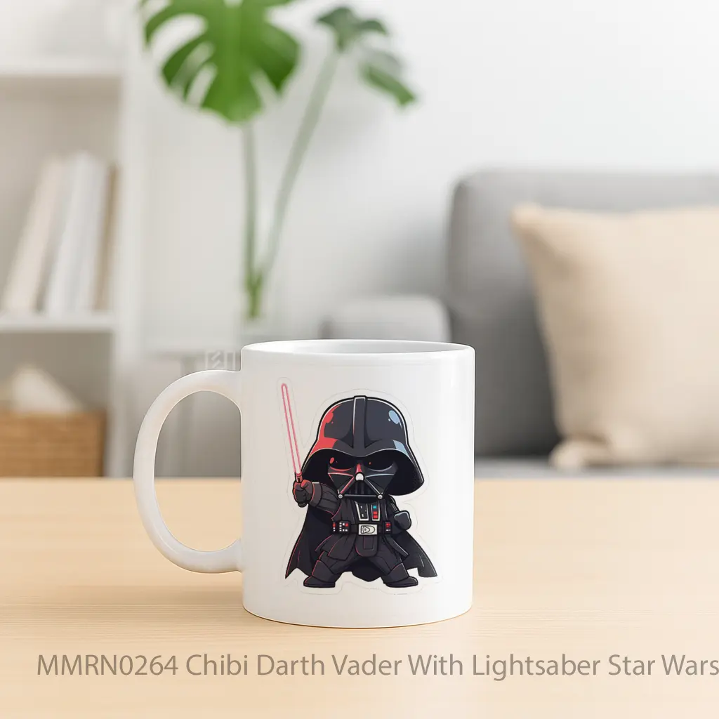 Chibi Darth Vader With Lightsaber Star Wars Gelas Keramik Mug - Sudut 2