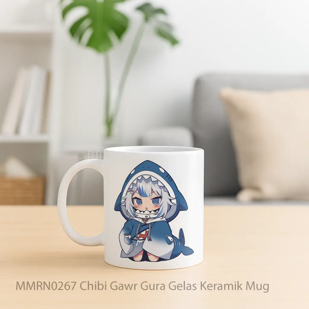 Chibi Gawr Gura Gelas Keramik Mug - Sudut 2