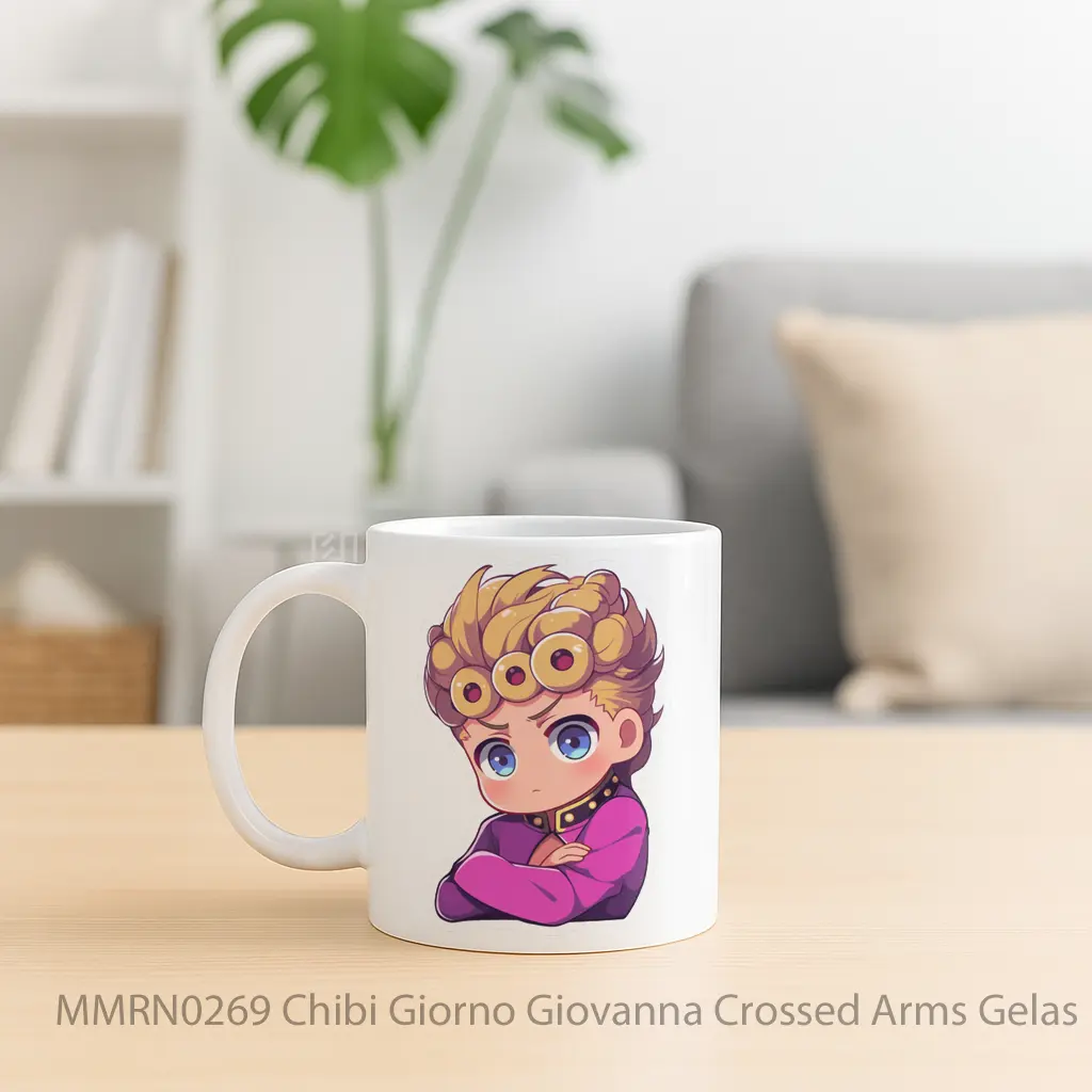 Chibi Giorno Giovanna Crossed Arms Gelas Keramik Mug - Sudut 2