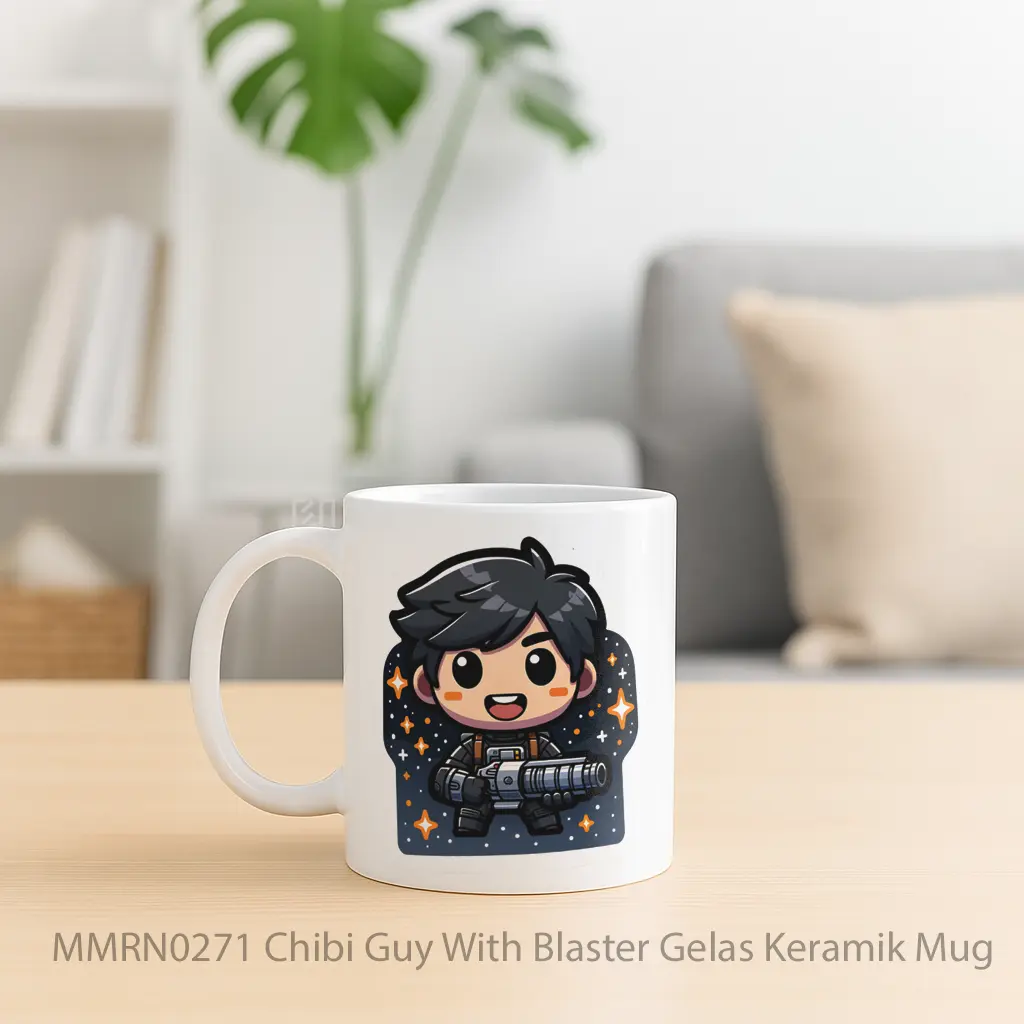 Chibi Guy With Blaster Gelas Keramik Mug - Sudut 2