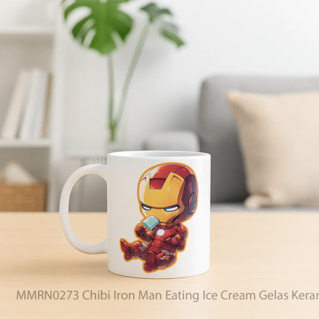 Chibi Iron Man Eating Ice Cream Gelas Keramik Mug - Sudut 2
