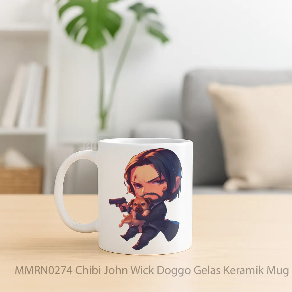 Chibi John Wick Doggo Gelas Keramik Mug - Sudut 2