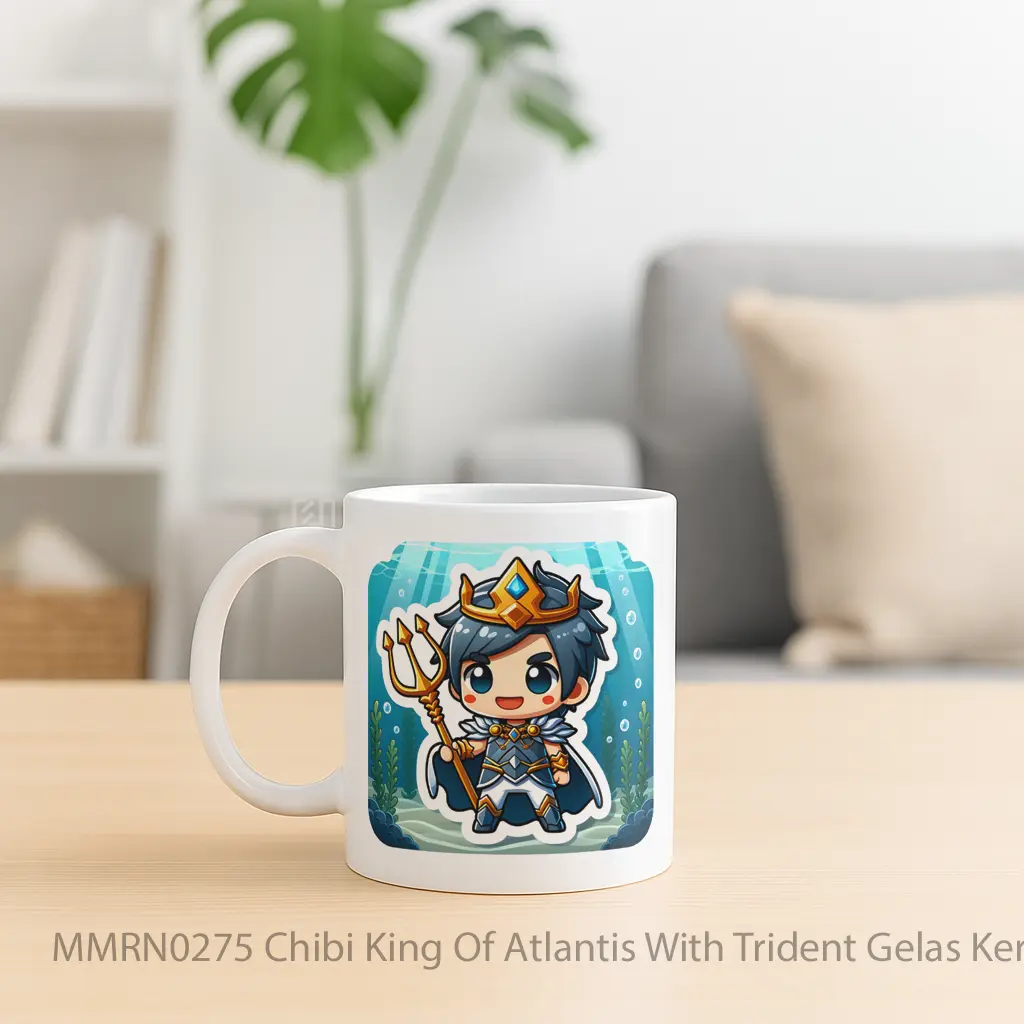Chibi King Of Atlantis With Trident Gelas Keramik Mug - Sudut 2