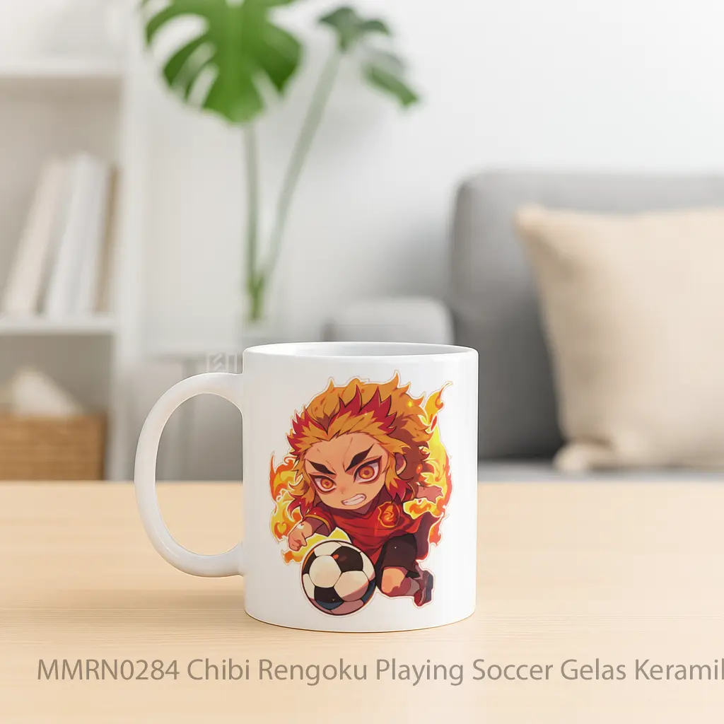 Chibi Rengoku Playing Soccer Gelas Keramik Mug - Sudut 2