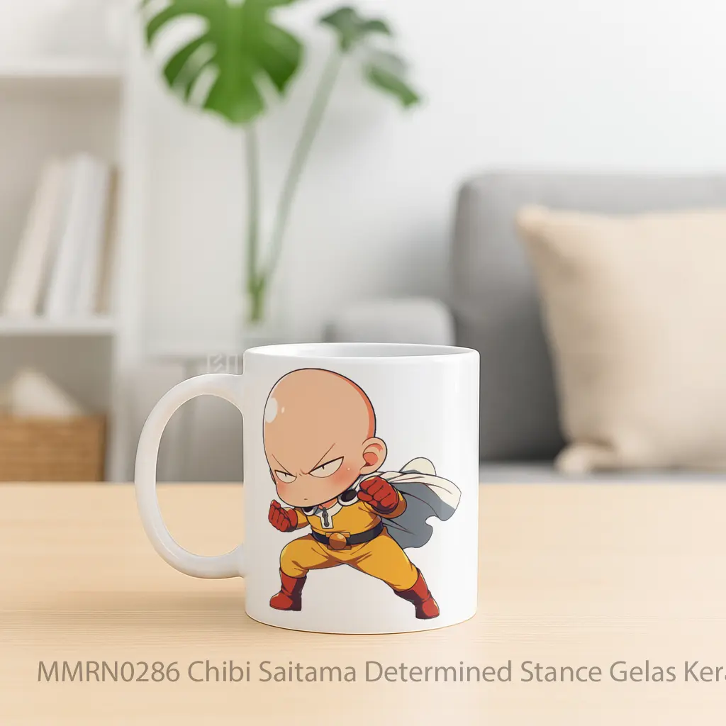 Chibi Saitama Determined Stance Gelas Keramik Mug - Sudut 2