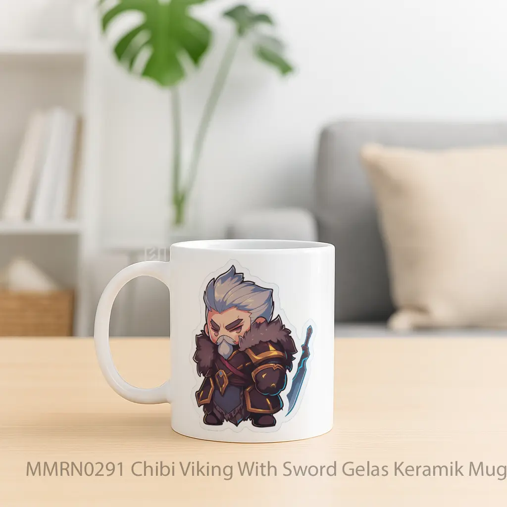 Chibi Viking With Sword Gelas Keramik Mug - Sudut 2