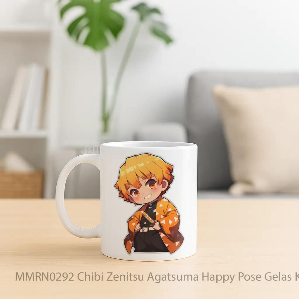 Chibi Zenitsu Agatsuma Happy Pose Gelas Keramik Mug - Sudut 2