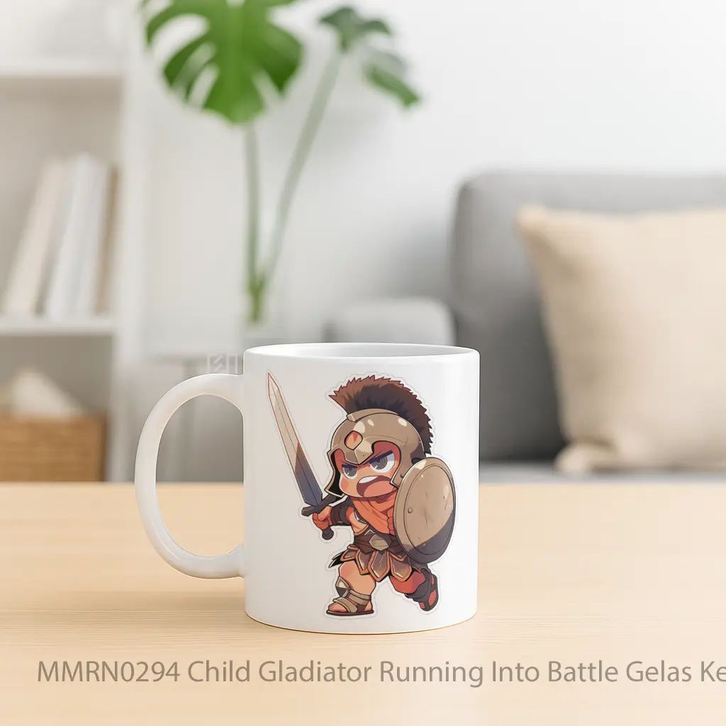 Child Gladiator Running Into Battle Gelas Keramik Mug - Sudut 2