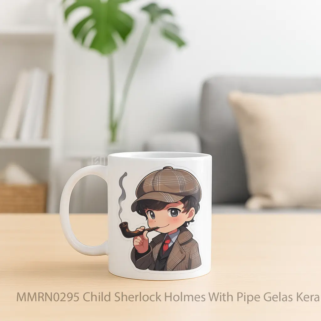 Child Sherlock Holmes With Pipe Gelas Keramik Mug - Sudut 2