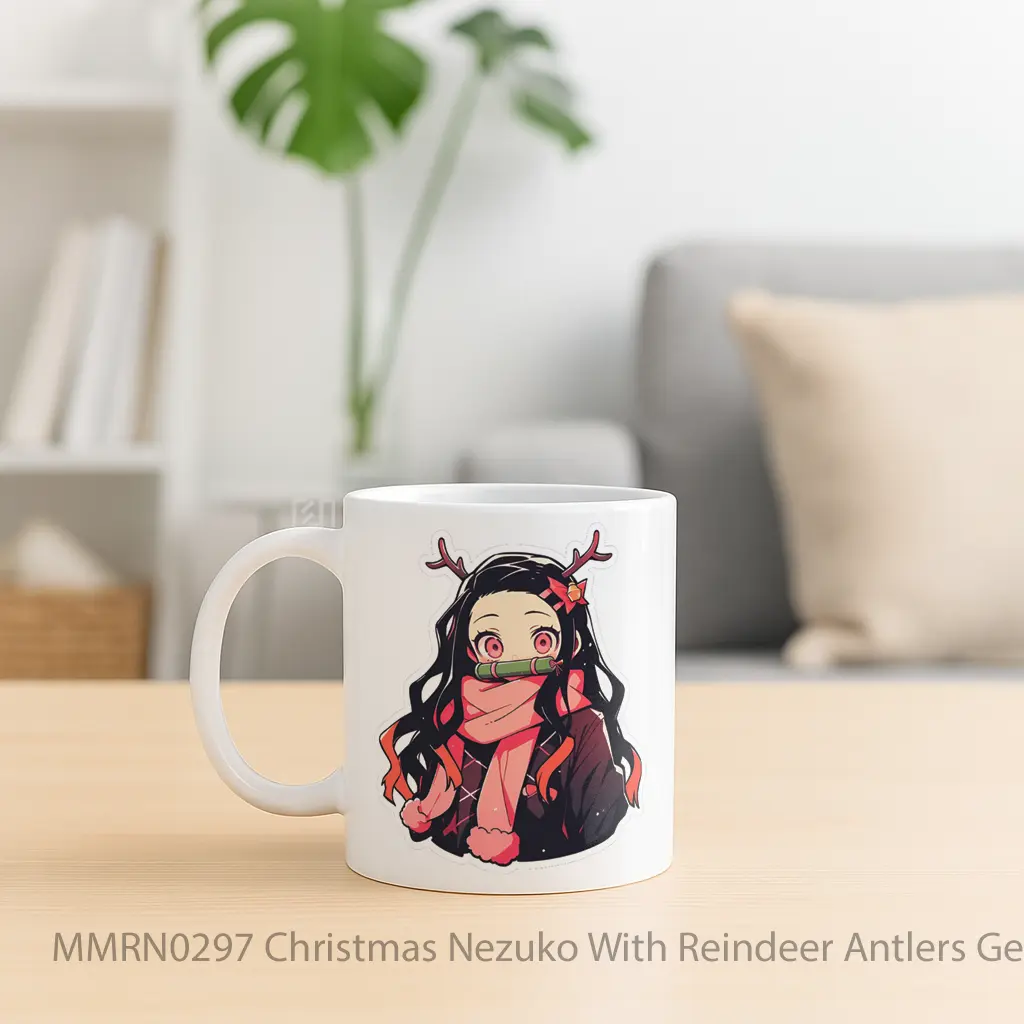 Christmas Nezuko With Reindeer Antlers Gelas Keramik Mug - Sudut 2