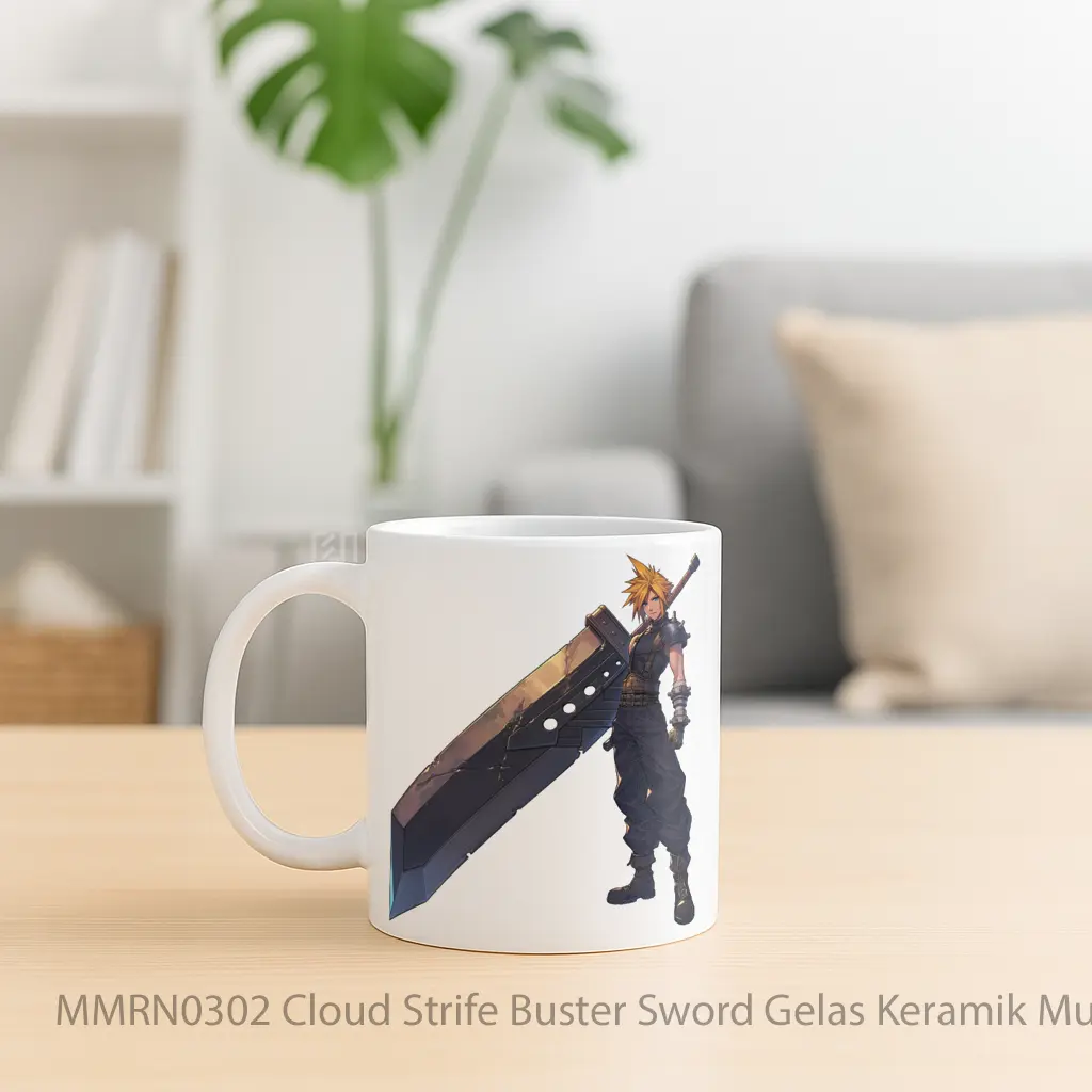 Cloud Strife Buster Sword Gelas Keramik Mug - Sudut 2