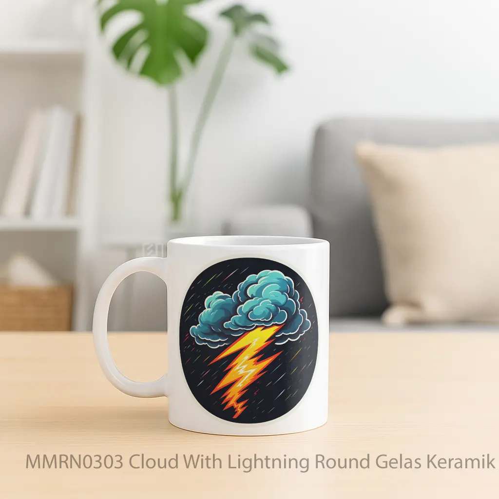 Cloud With Lightning Round Gelas Keramik Mug - Sudut 2