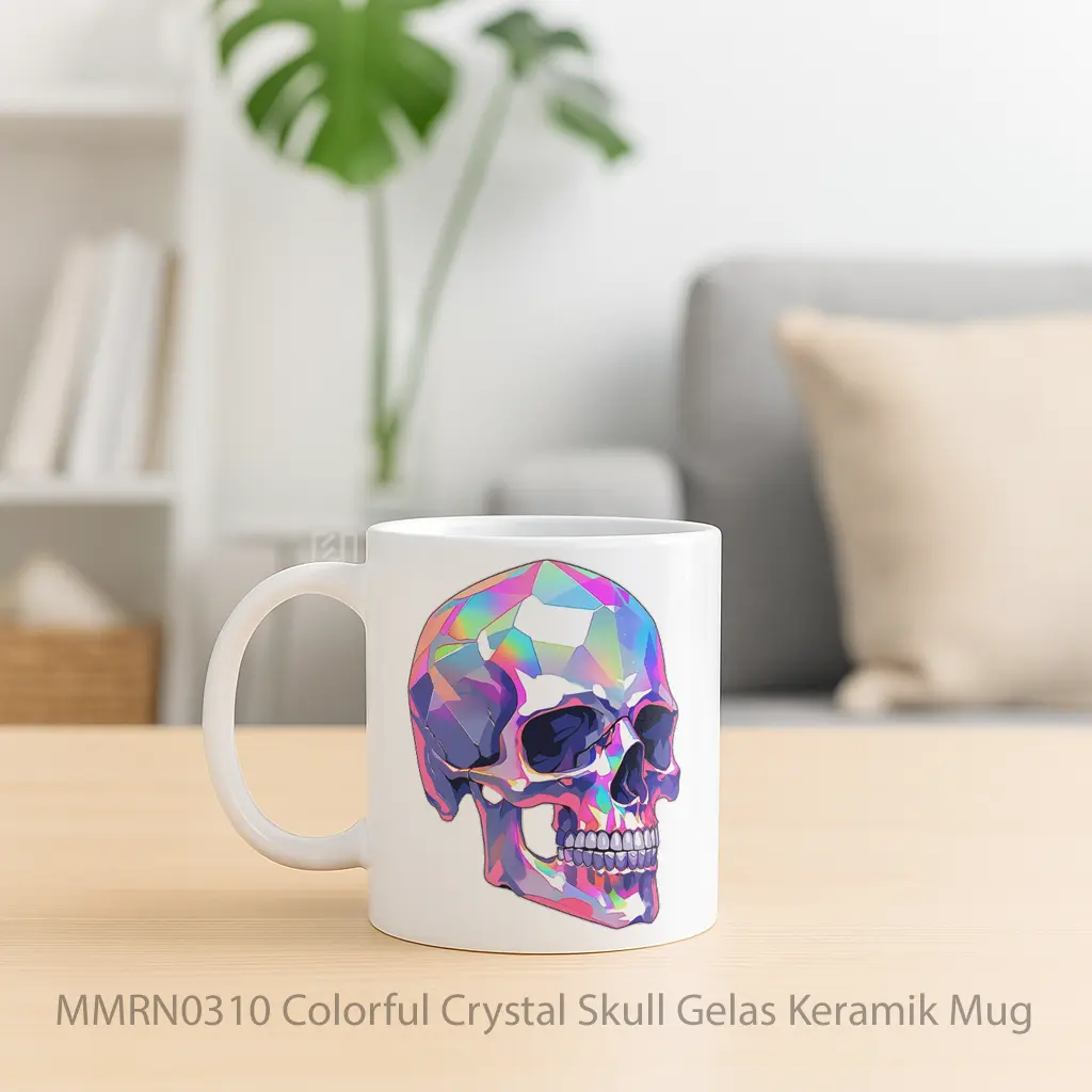 Colorful Crystal Skull Gelas Keramik Mug - Sudut 2