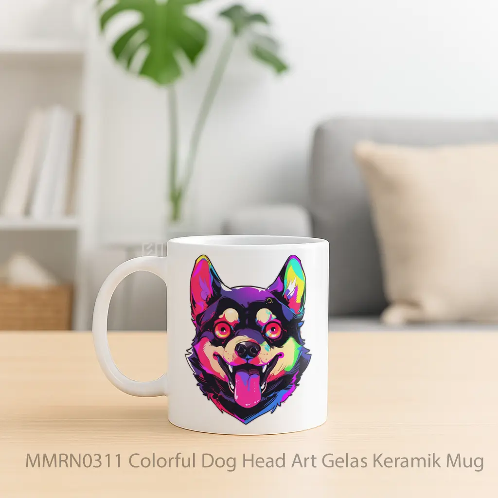 Colorful Dog Head Art Gelas Keramik Mug - Sudut 2
