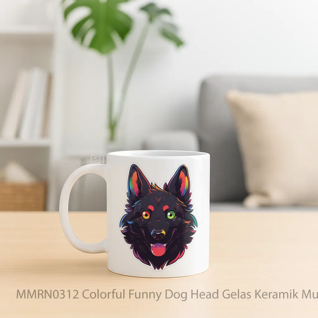 Colorful Funny Dog Head Gelas Keramik Mug - Sudut 2