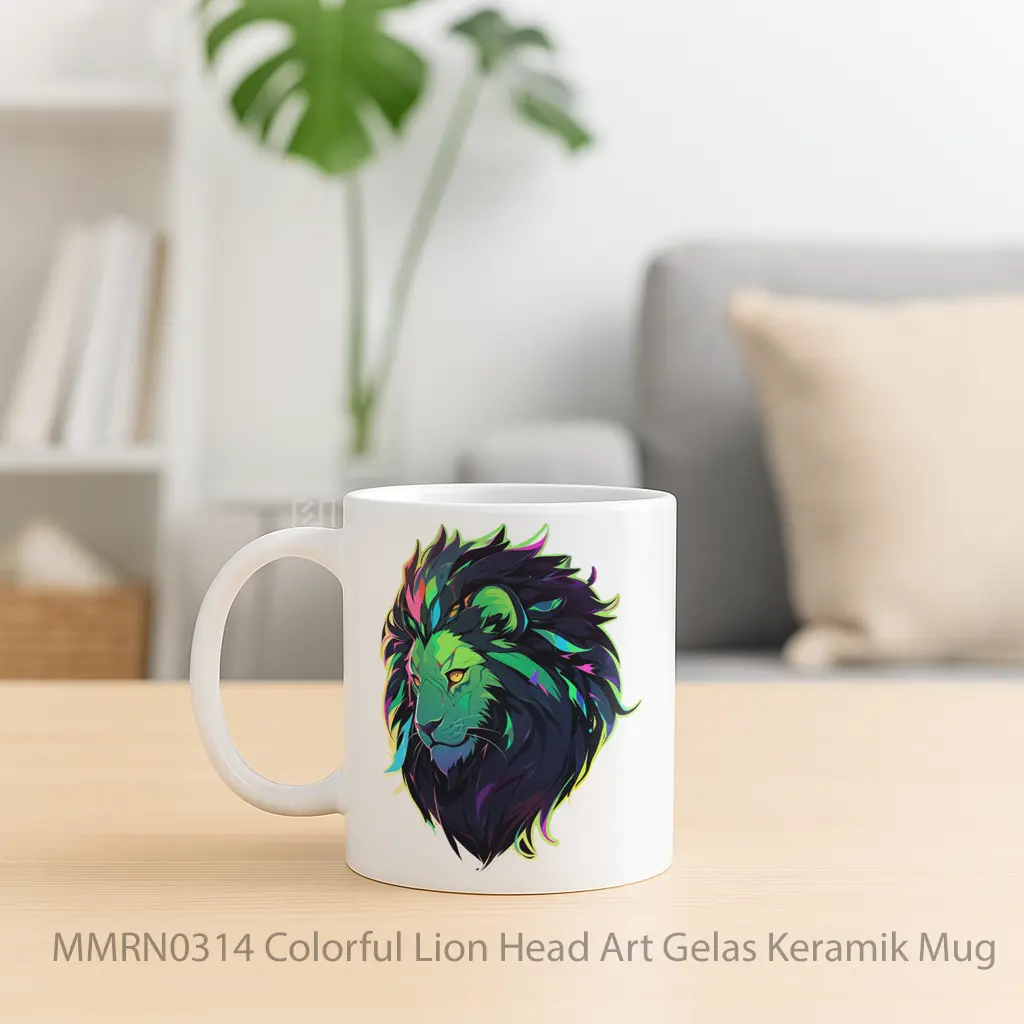 Colorful Lion Head Art Gelas Keramik Mug - Sudut 2