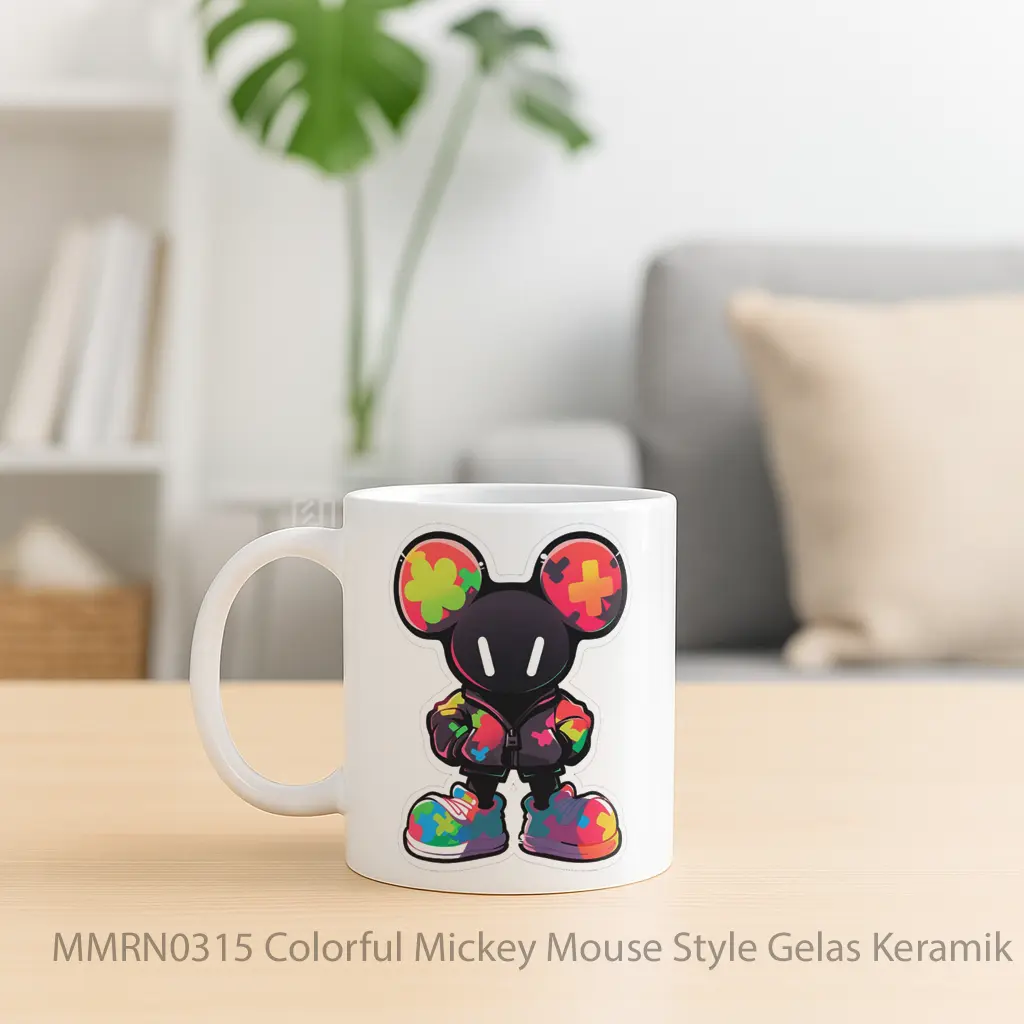 Colorful Mickey Mouse Style Gelas Keramik Mug - Sudut 2