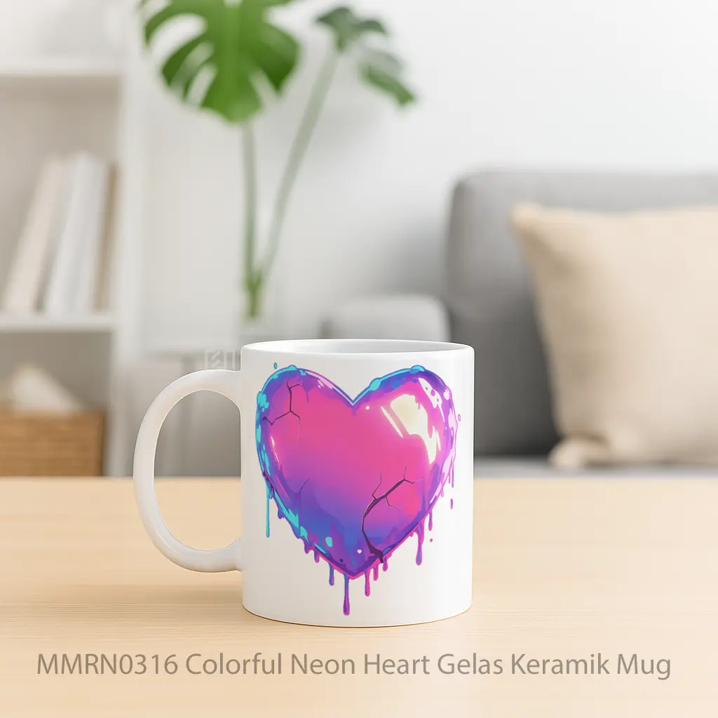 Colorful Neon Heart Gelas Keramik Mug - Sudut 2