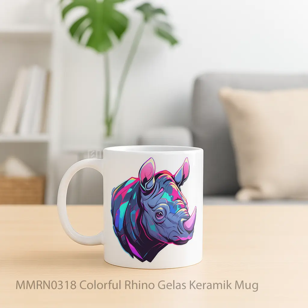Colorful Rhino Gelas Keramik Mug - Sudut 2