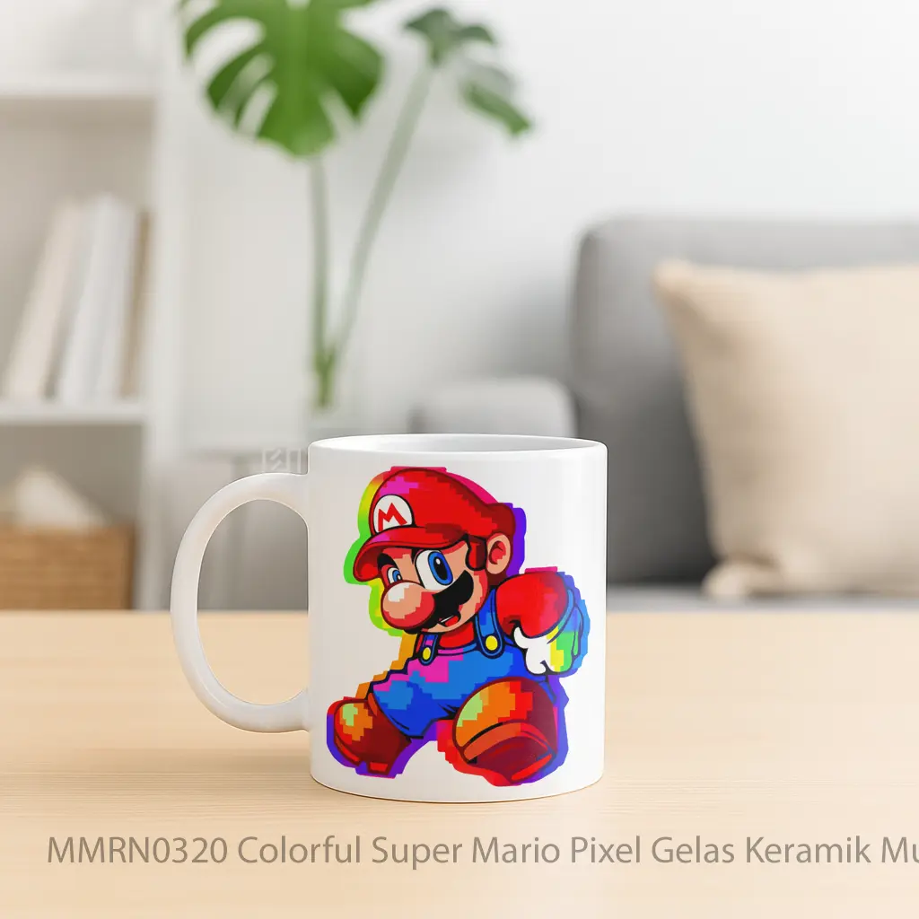 Colorful Super Mario Pixel Gelas Keramik Mug - Sudut 2