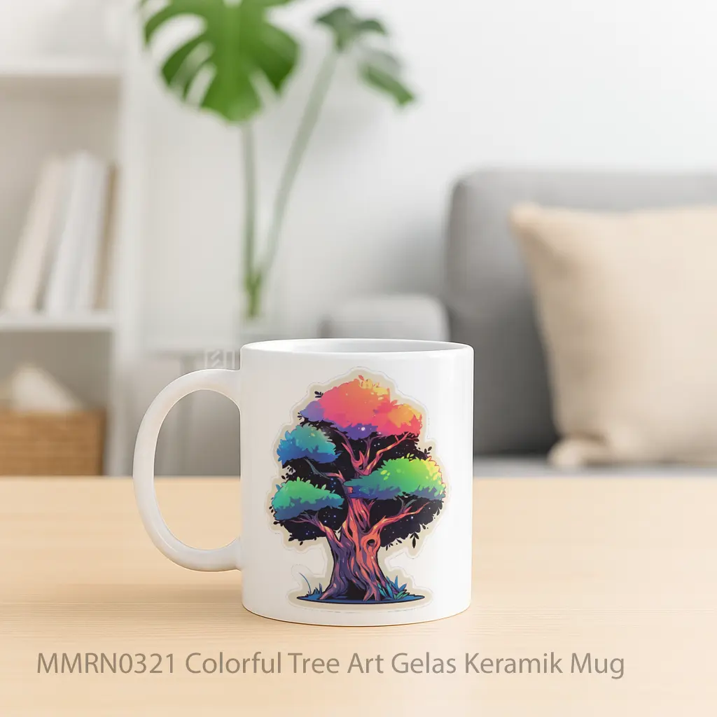 Colorful Tree Art Gelas Keramik Mug - Sudut 2