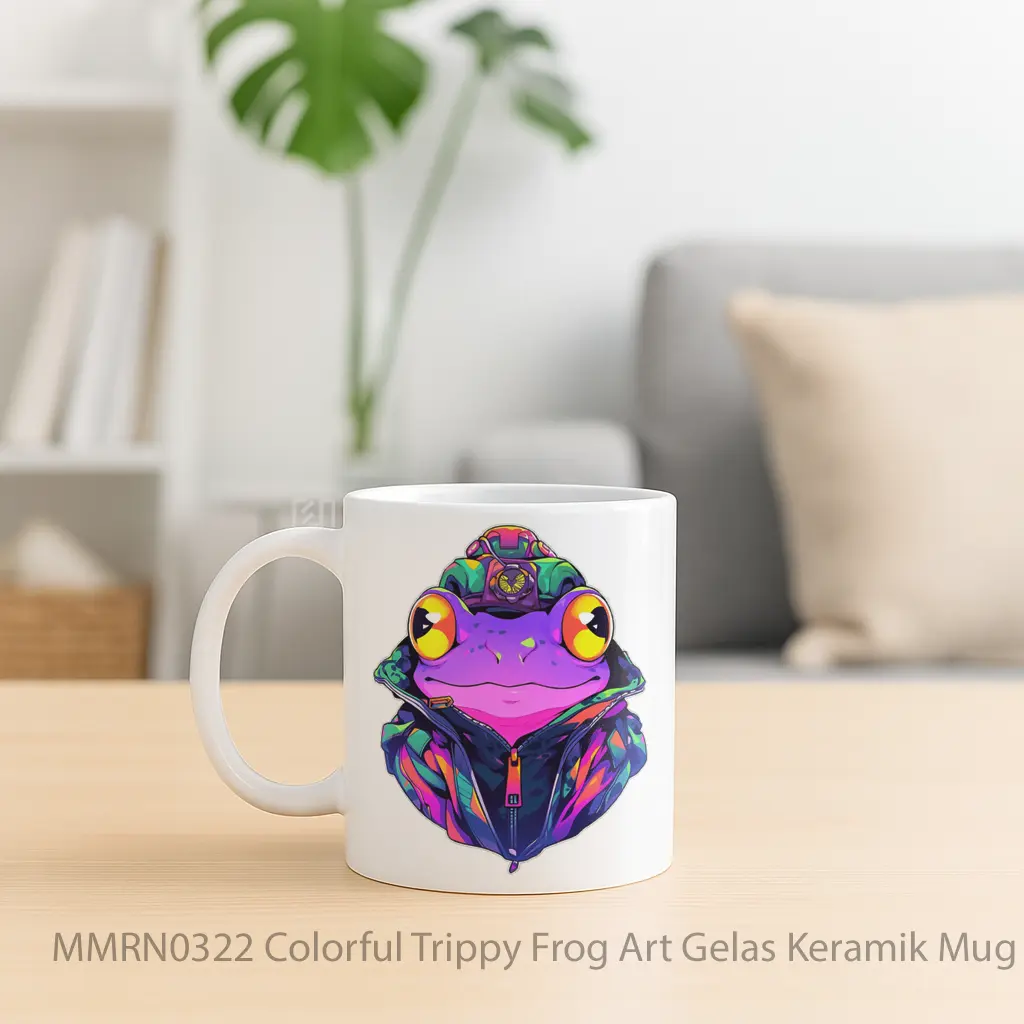 Colorful Trippy Frog Art Gelas Keramik Mug - Sudut 2