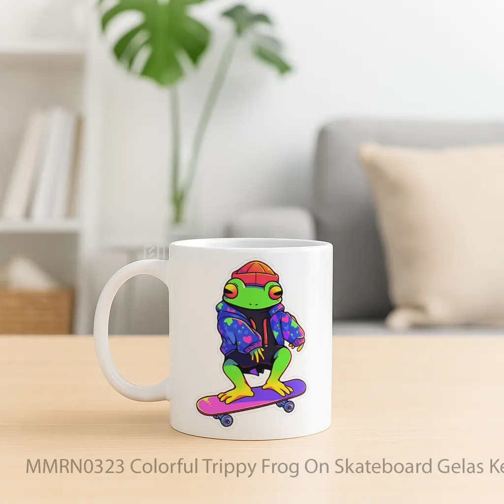 Colorful Trippy Frog On Skateboard Gelas Keramik Mug - Sudut 2