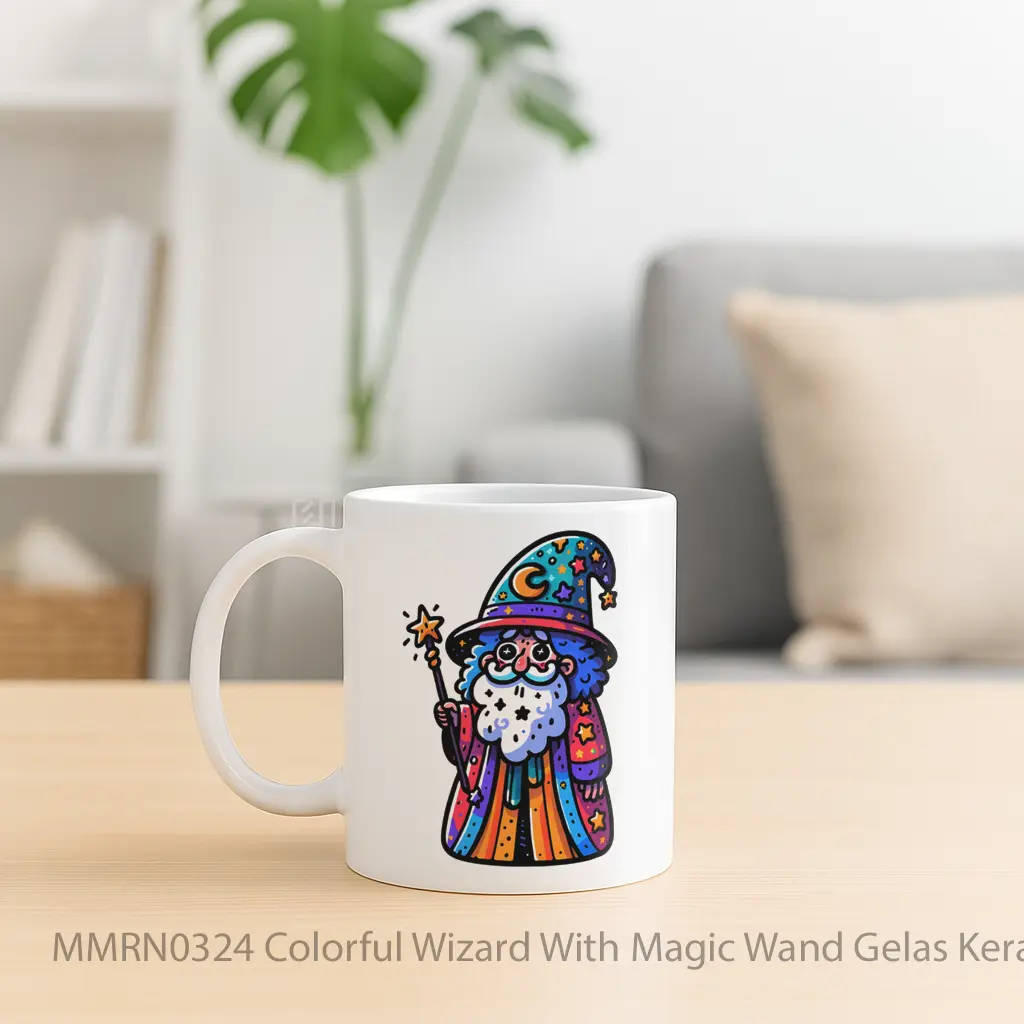 Colorful Wizard With Magic Wand Gelas Keramik Mug - Sudut 2