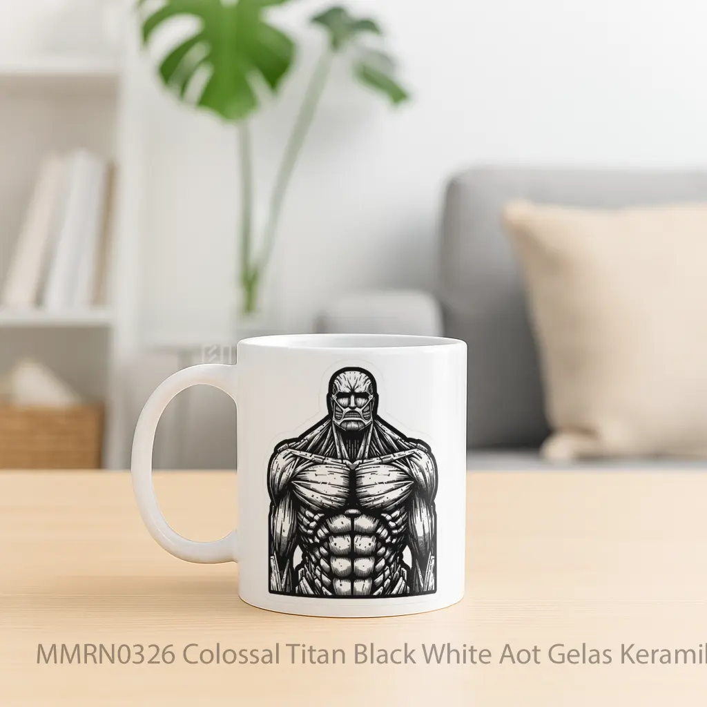 Colossal Titan Black White Aot Gelas Keramik Mug - Sudut 2