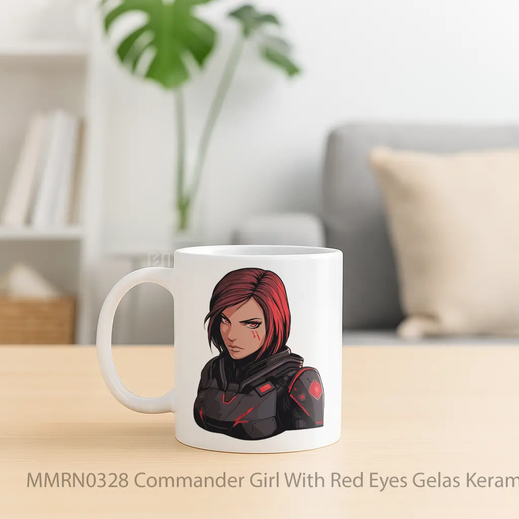 Commander Girl With Red Eyes Gelas Keramik Mug - Sudut 2