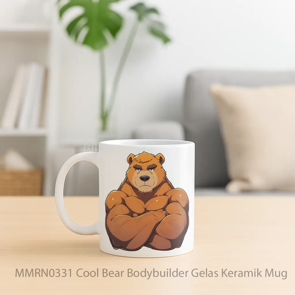 Cool Bear Bodybuilder Gelas Keramik Mug - Sudut 2