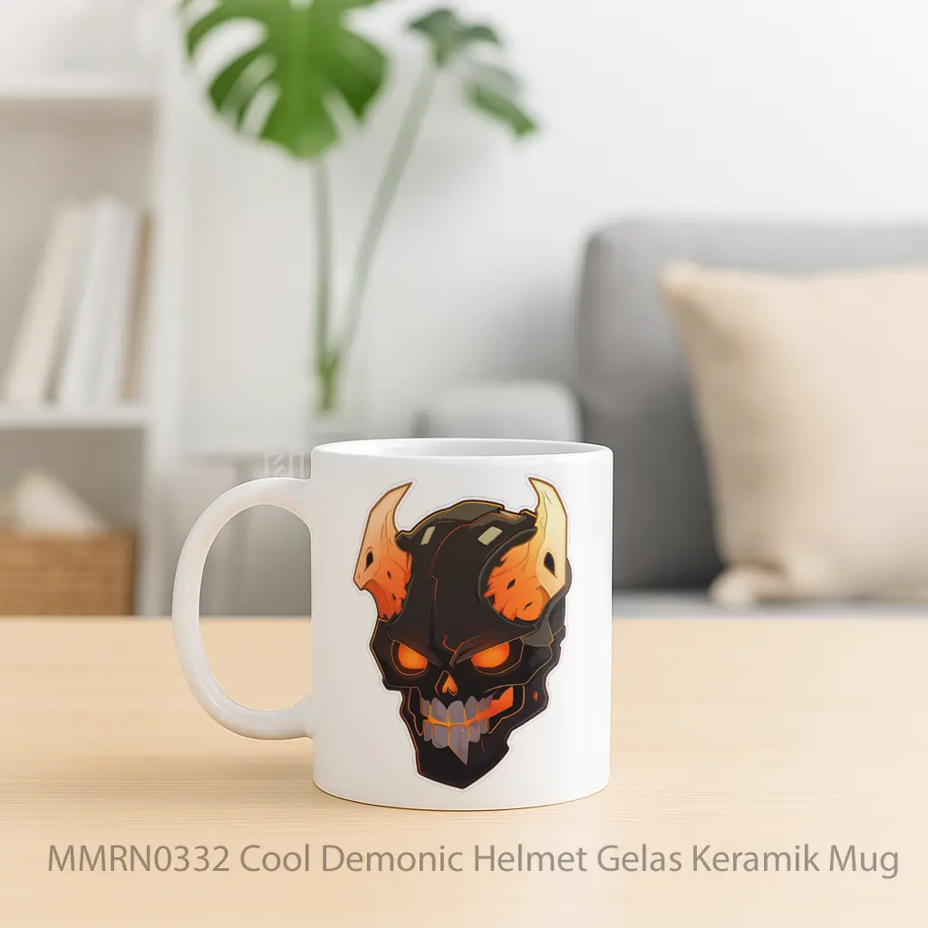 Cool Demonic Helmet Gelas Keramik Mug - Sudut 2