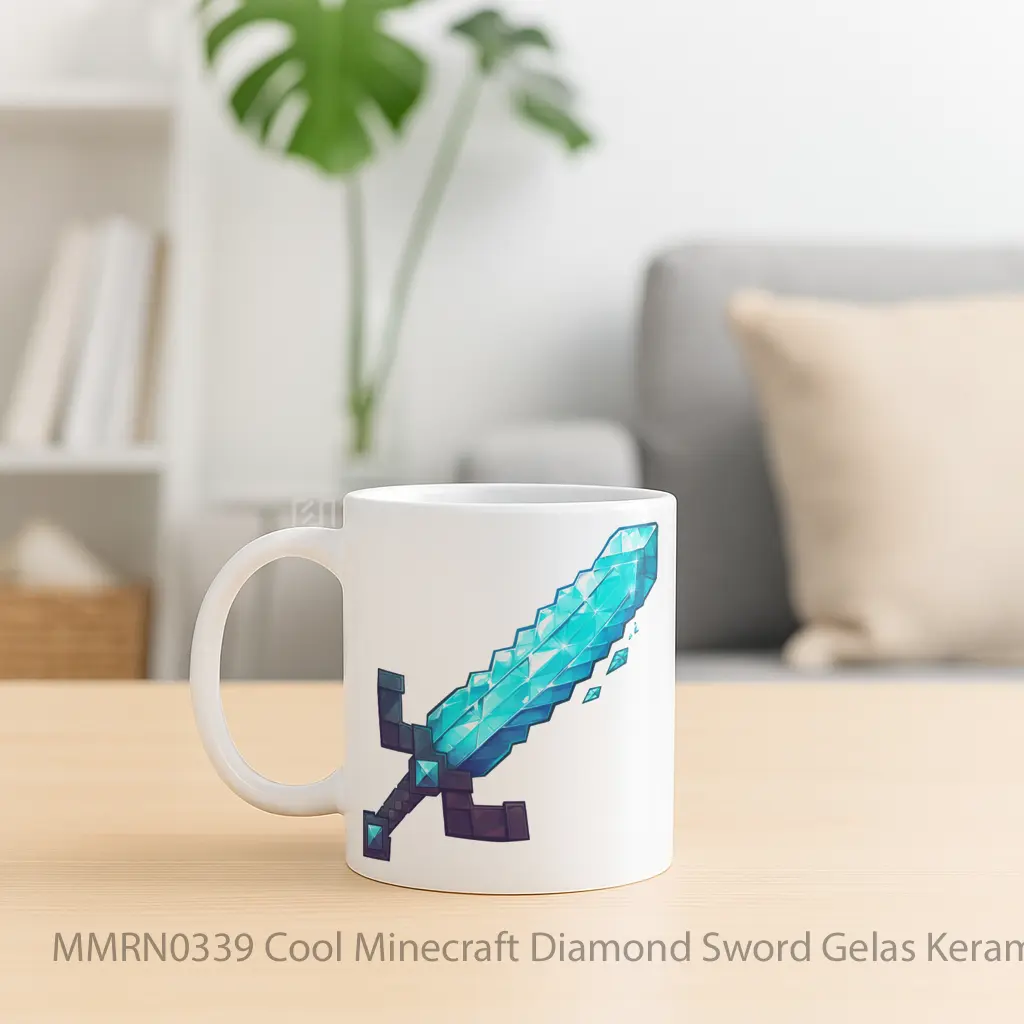 Cool Minecraft Diamond Sword Gelas Keramik Mug - Sudut 2