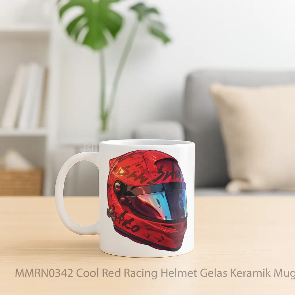 Cool Red Racing Helmet Gelas Keramik Mug - Sudut 2