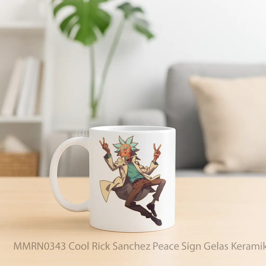 Cool Rick Sanchez Peace Sign Gelas Keramik Mug - Sudut 2