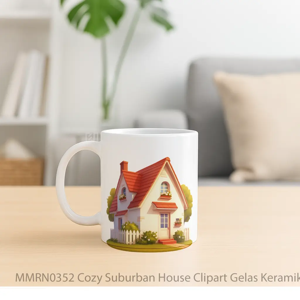 Cozy Suburban House Clipart Gelas Keramik Mug - Sudut 2