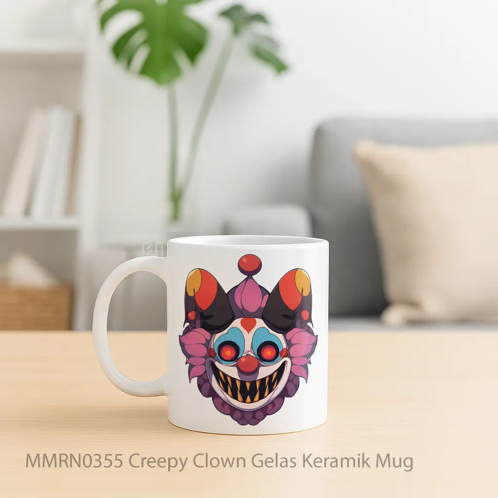 Creepy Clown Gelas Keramik Mug - Sudut 2